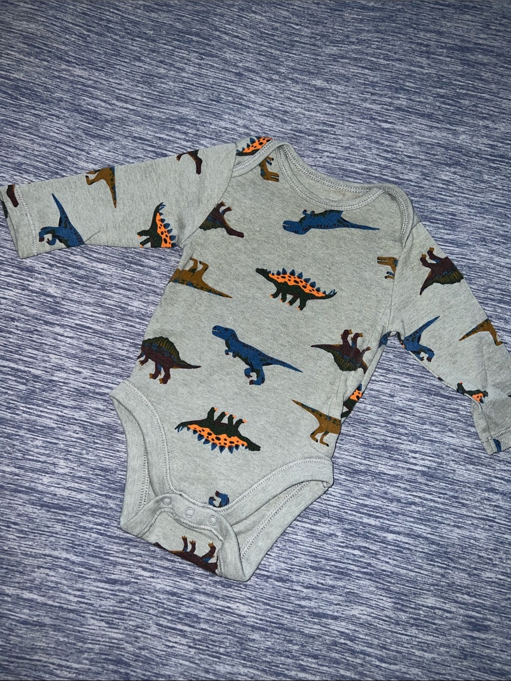 Gray Dino Long-Sleeve Onesie